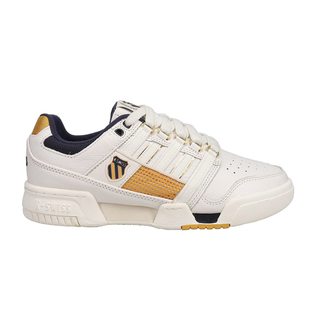 Shop White Mens K-Swiss Gstaad Gold Perforated Lace Up Sneakers