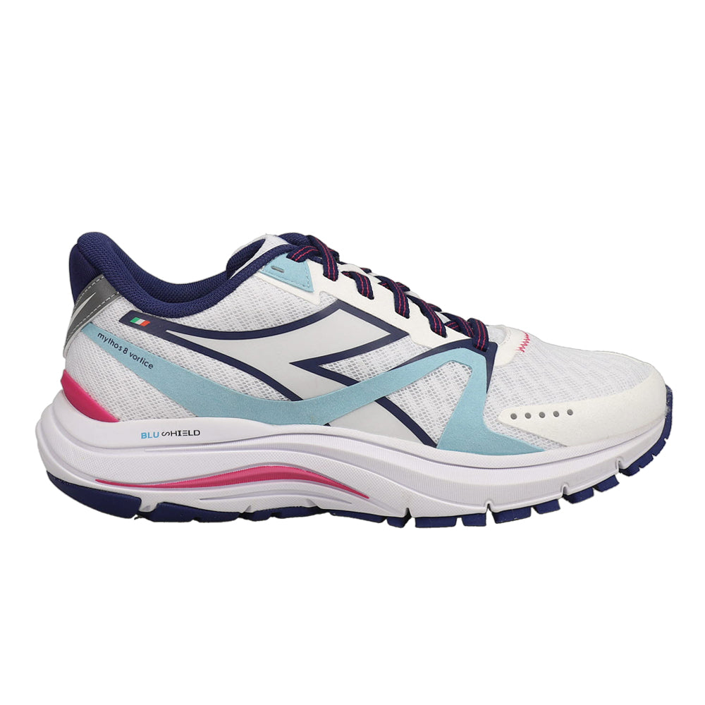 Shop White Womens Diadora Mythos Blushield Vortice Running Shoes