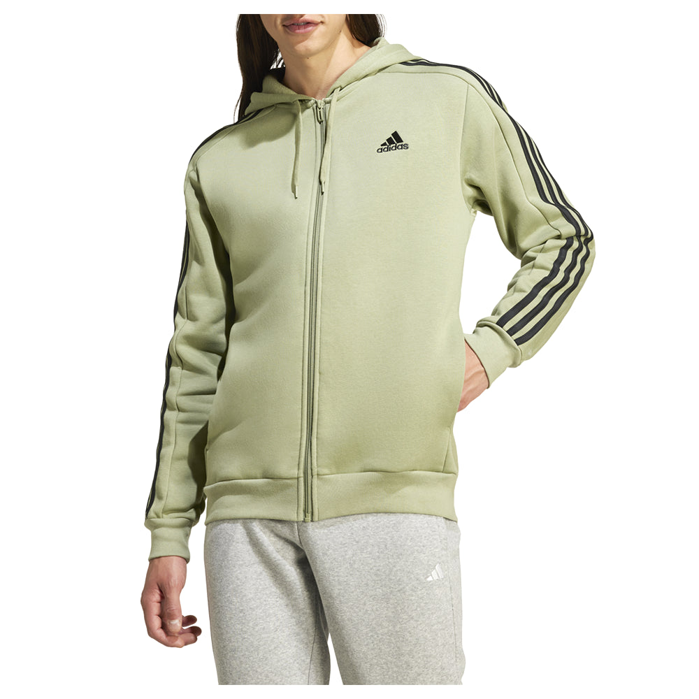 Shop Green Mens Essentials Fleece 3-Stripes Full Zip Hoodie