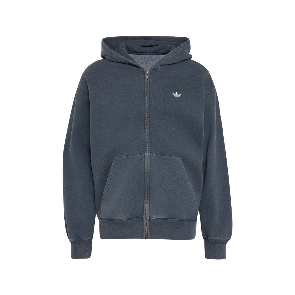 Shop Black Mens Trefoil Essentials Washed Full Zip Loose Hoodie