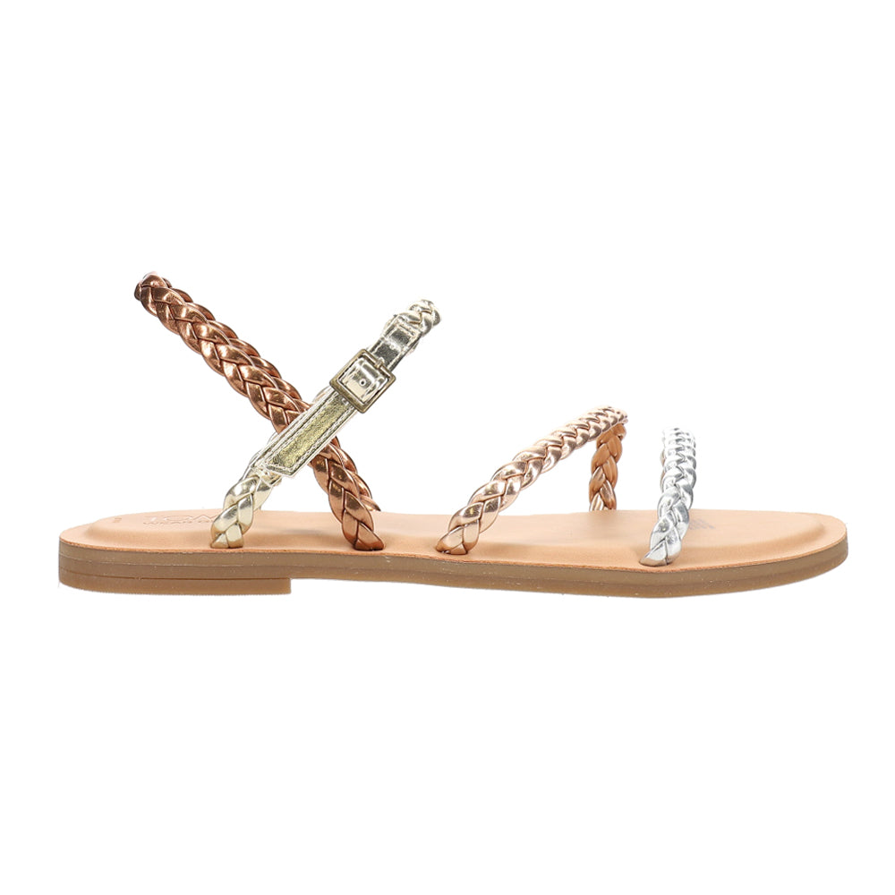 Shop Gold, Multi, Silver Womens TOMS Kira Braided Metallic Flat Sandals ...