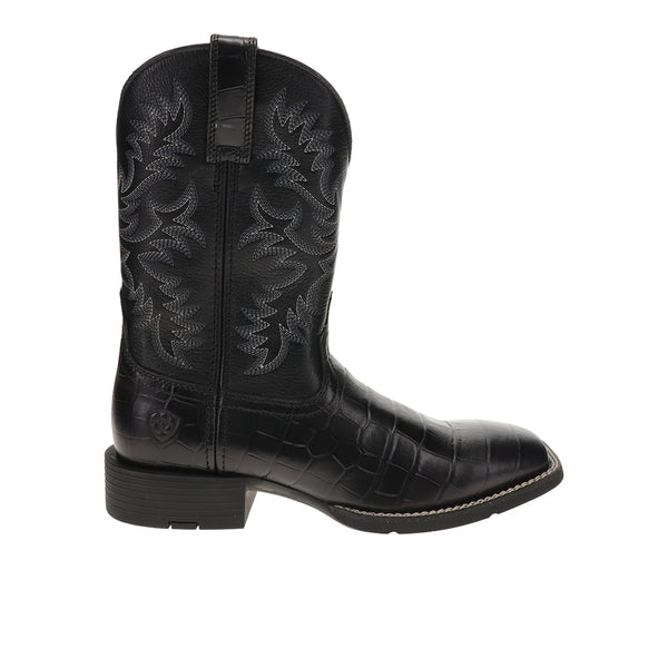 cowboy　黒 Shop Black Mens Sport Latigo Croc Wide Square Toe Pull On Cowboy