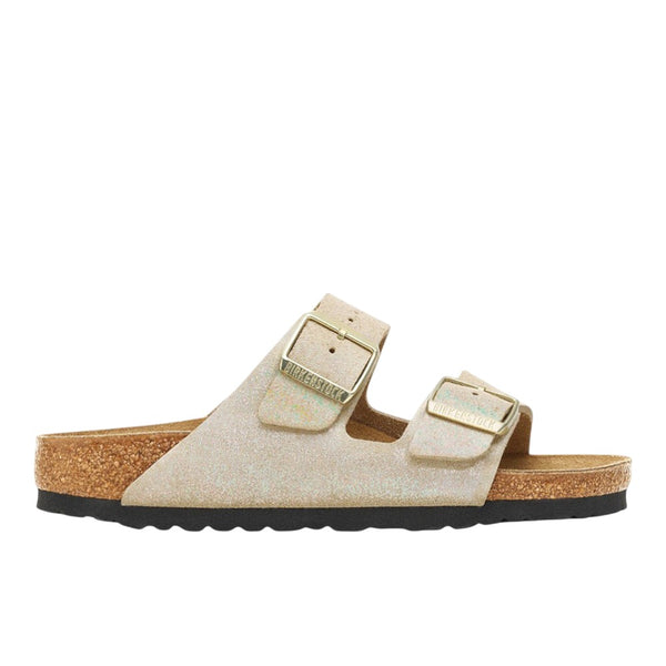 Shop Beige Womens Arizona Shimmering Suede Leather Sandals – Shoebacca