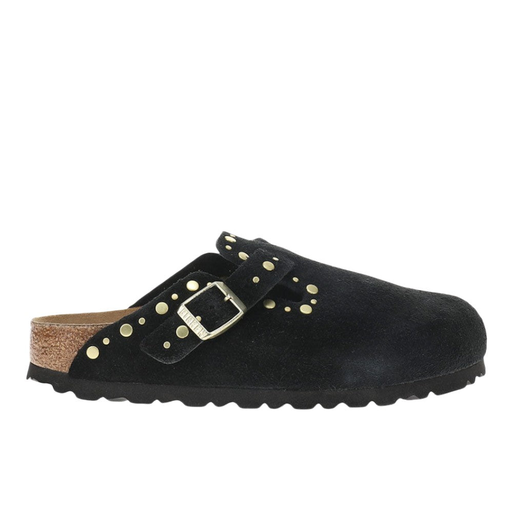Shop Black Womens Boston Rivets Suede Leather Clogs – Shoebacca