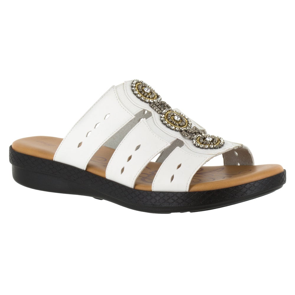 Shop White Womens Easy Street Nori Rhinestone Slide Sandals – Shoebacca