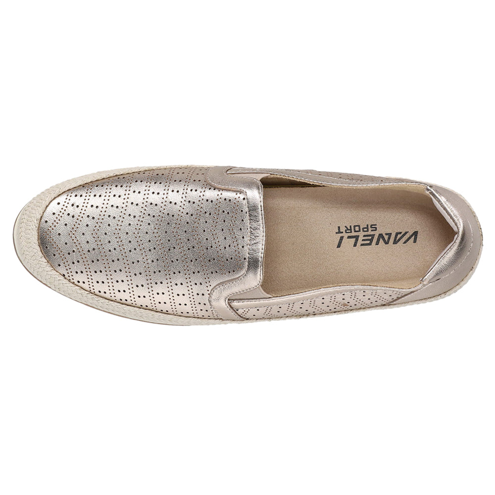 Shop Gold Womens VANELi Quasar Metallic Perforated Espadrille Slip
