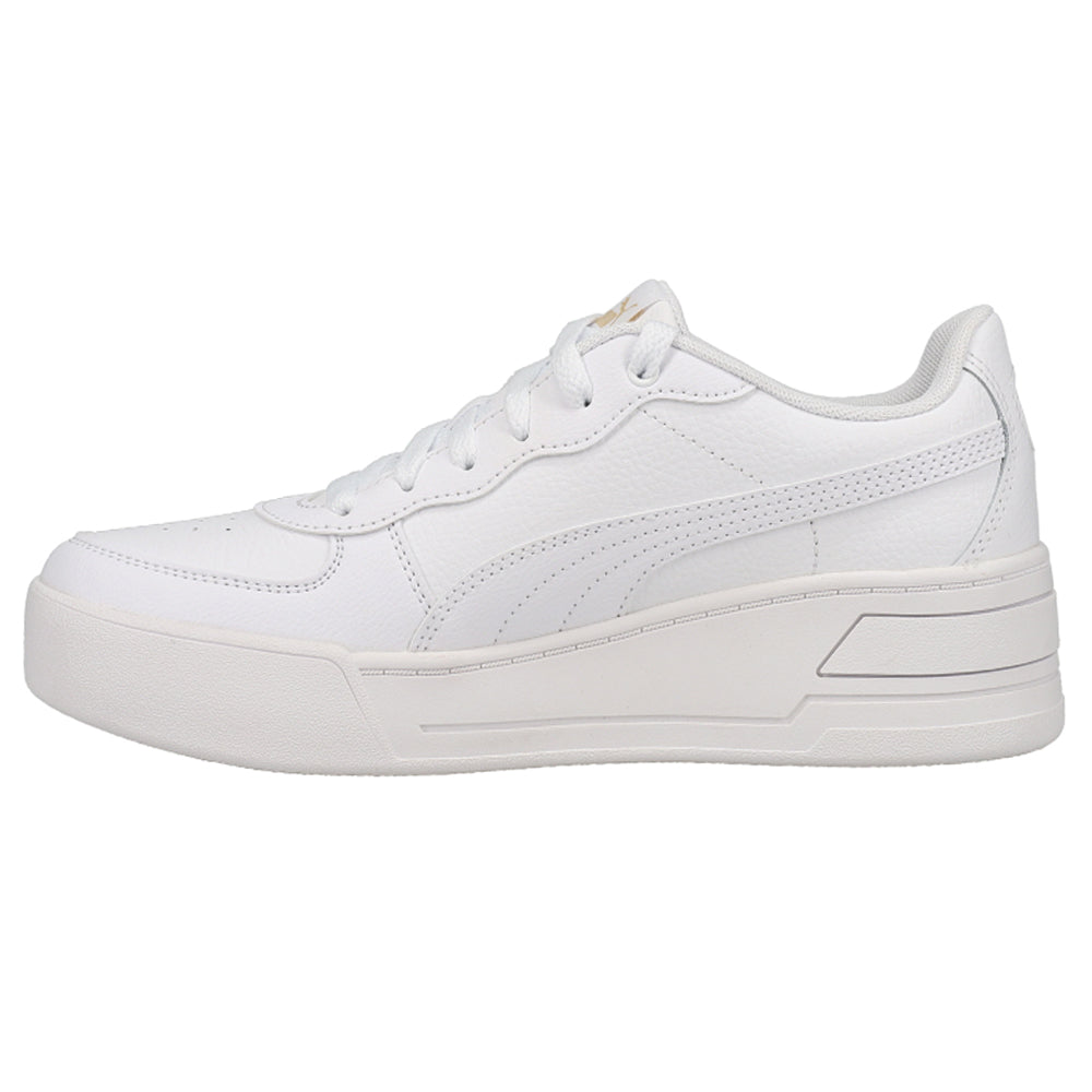 【Skyee】 Shop White Womens Puma Skye Wedge Perforated Platform Sneakers