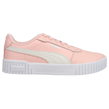 Shop Pink Womens Puma Carina Perforated Lace Up Sneakers