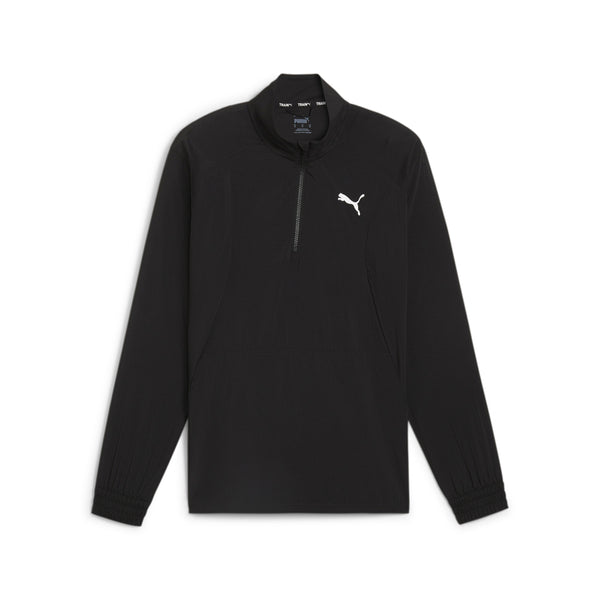 Shop Black Mens Puma Fit Woven Logo Mock Neck Long Sleeve Quarter