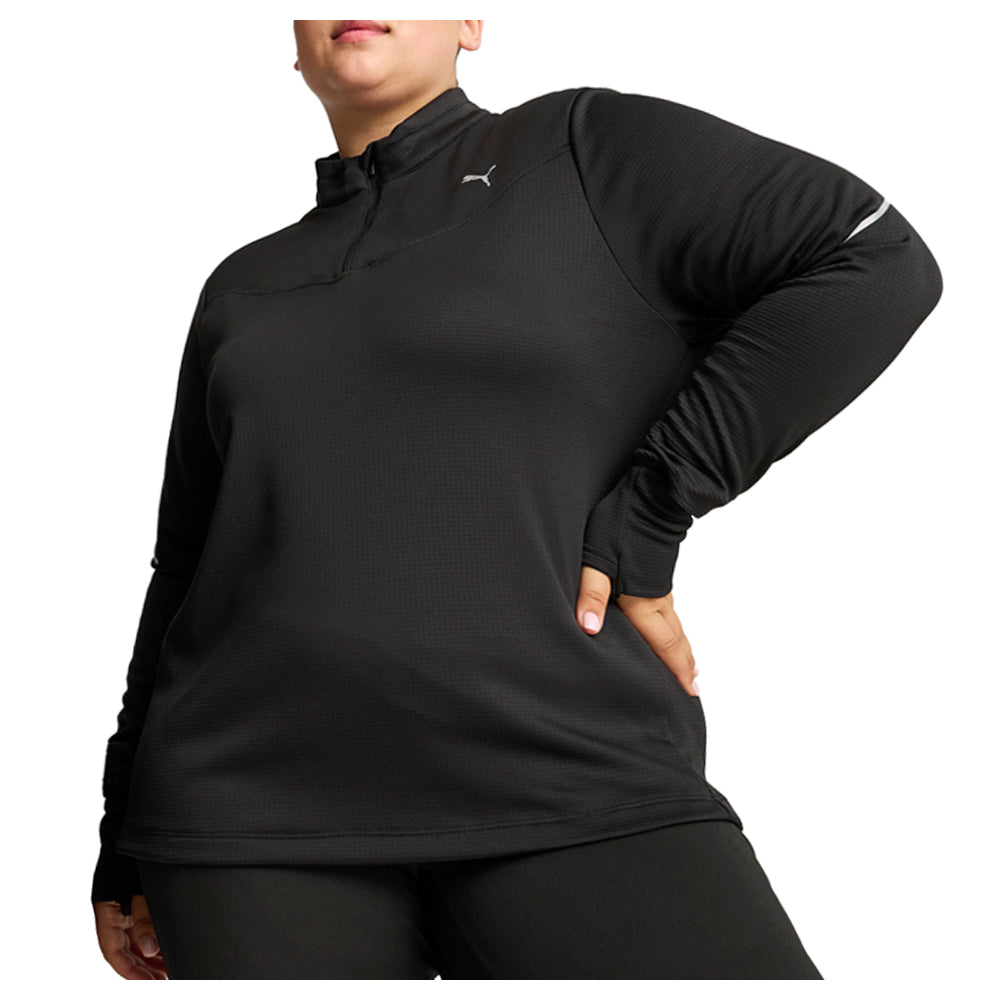Shop Black Womens Puma Run Grid Fleece Half Zip Jacket – Shoebacca