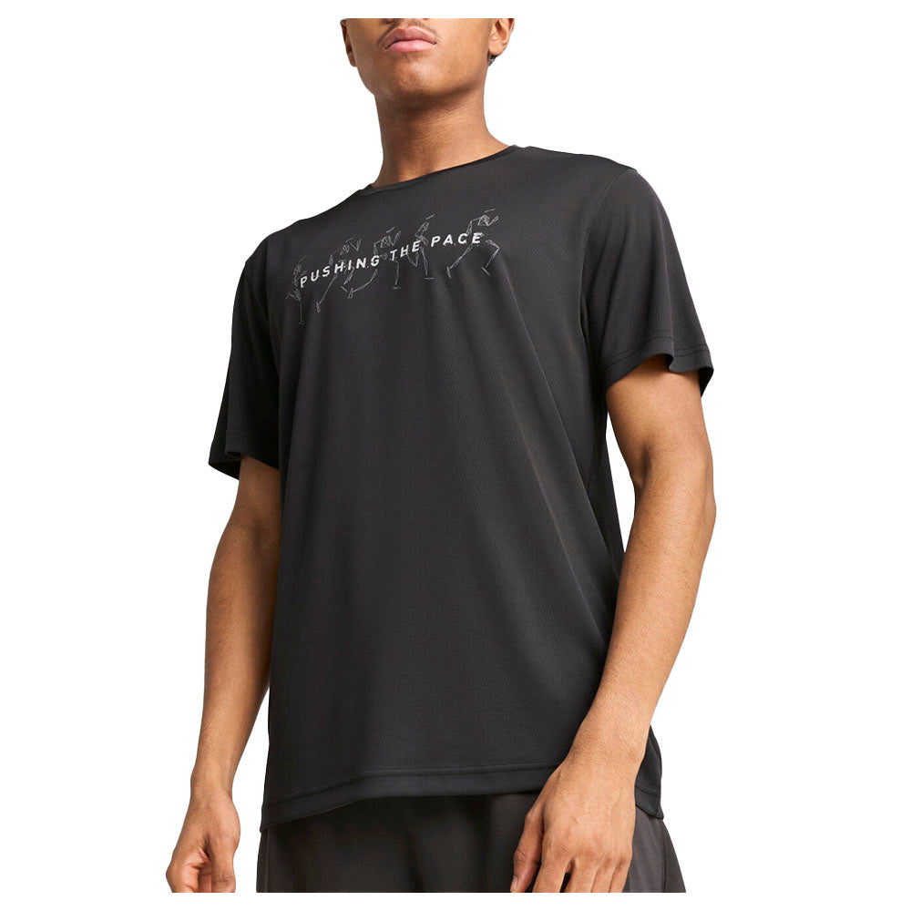 Shop Black Mens Graphics Running Illustration Crew Neck Short