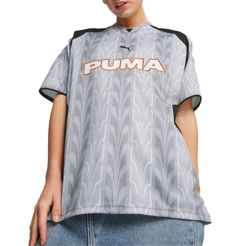 Shop Grey Mens Puma Graphic V-Neck Short Sleeve Soccer Jersey