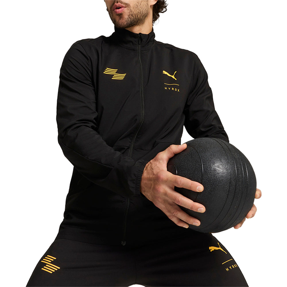 Shop Black Mens PUMA X HYROX Run Favorite Woven Full Zip Jacket