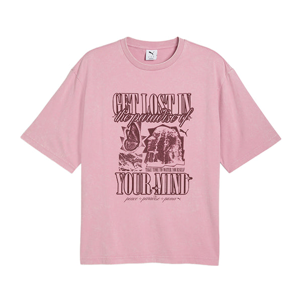 Shop Pink Mens Graphic Paradise Mindset Washed Boxy Crew Neck