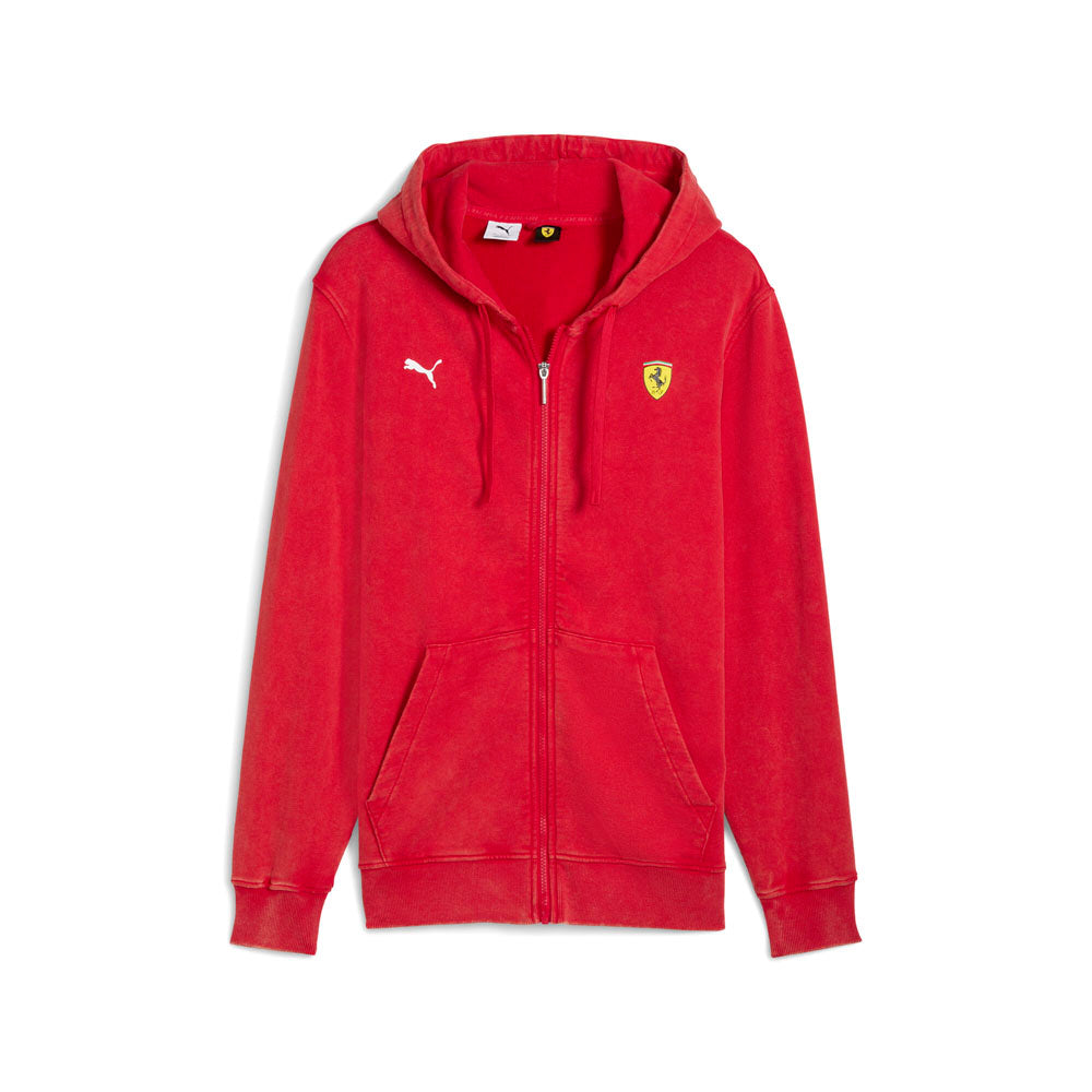 Shop Red Mens Scuderia Ferrari Sportswear Hooded Sweat Full Zip