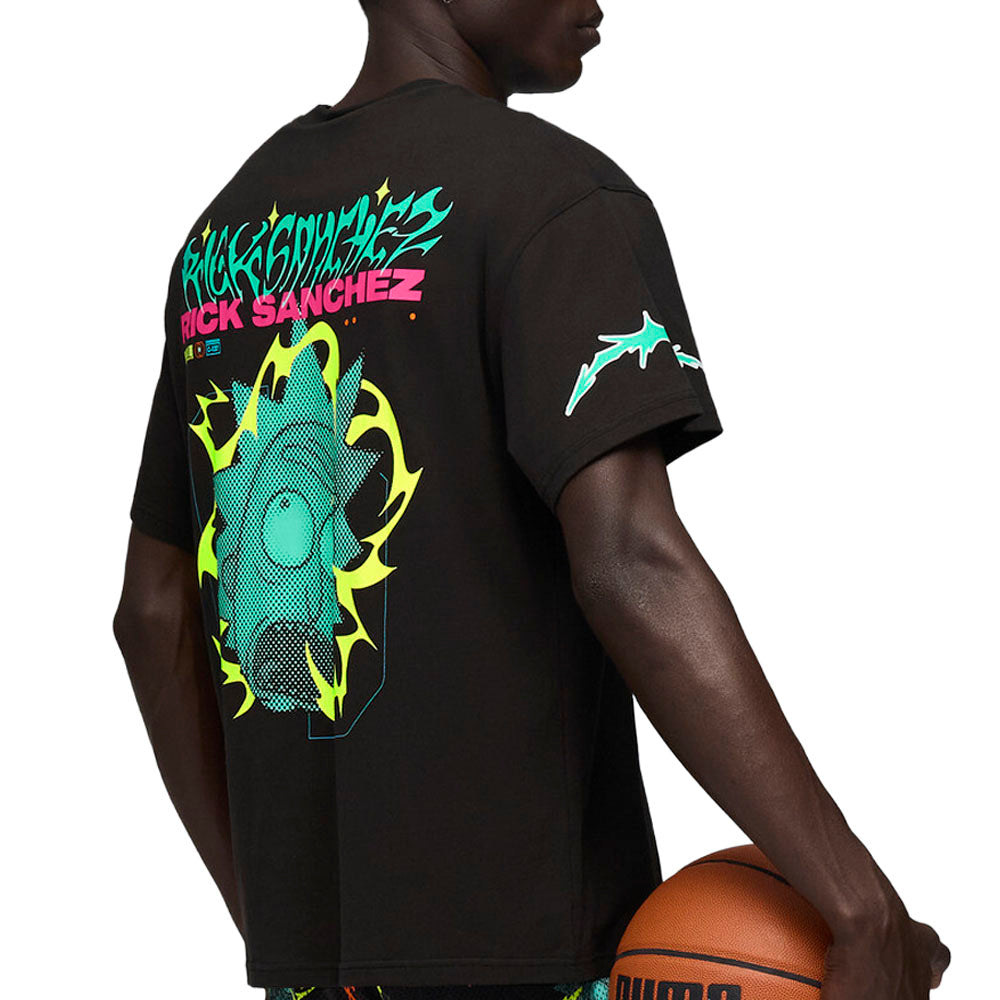 Shop Black Mens PUMA HOOPS X RICK AND MORTY Crew Neck Short Sleeve