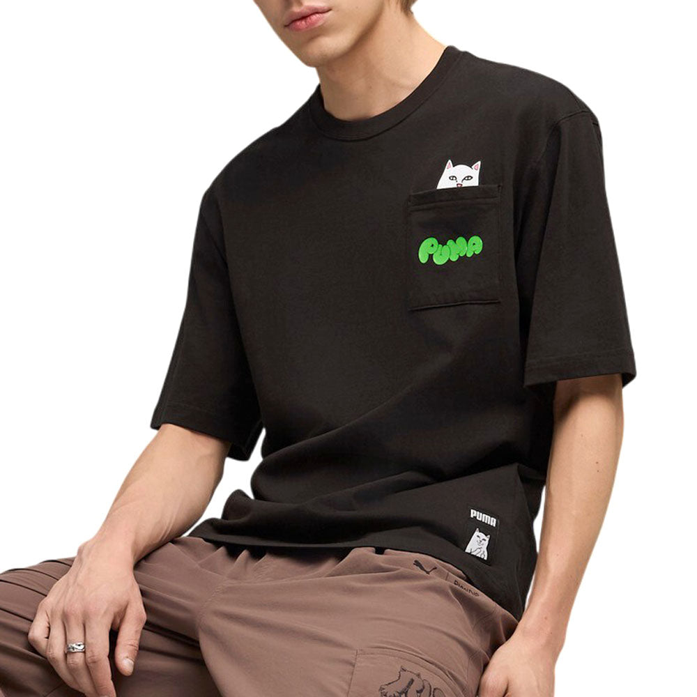 Shop Black Mens Ripndip Relaxed Pocket Crew Neck Short Sleeve T