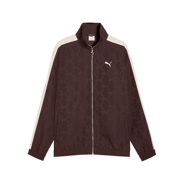 Shop Brown Mens T7 Jacquarded Woven Relaxed Full Zip Track Jacket