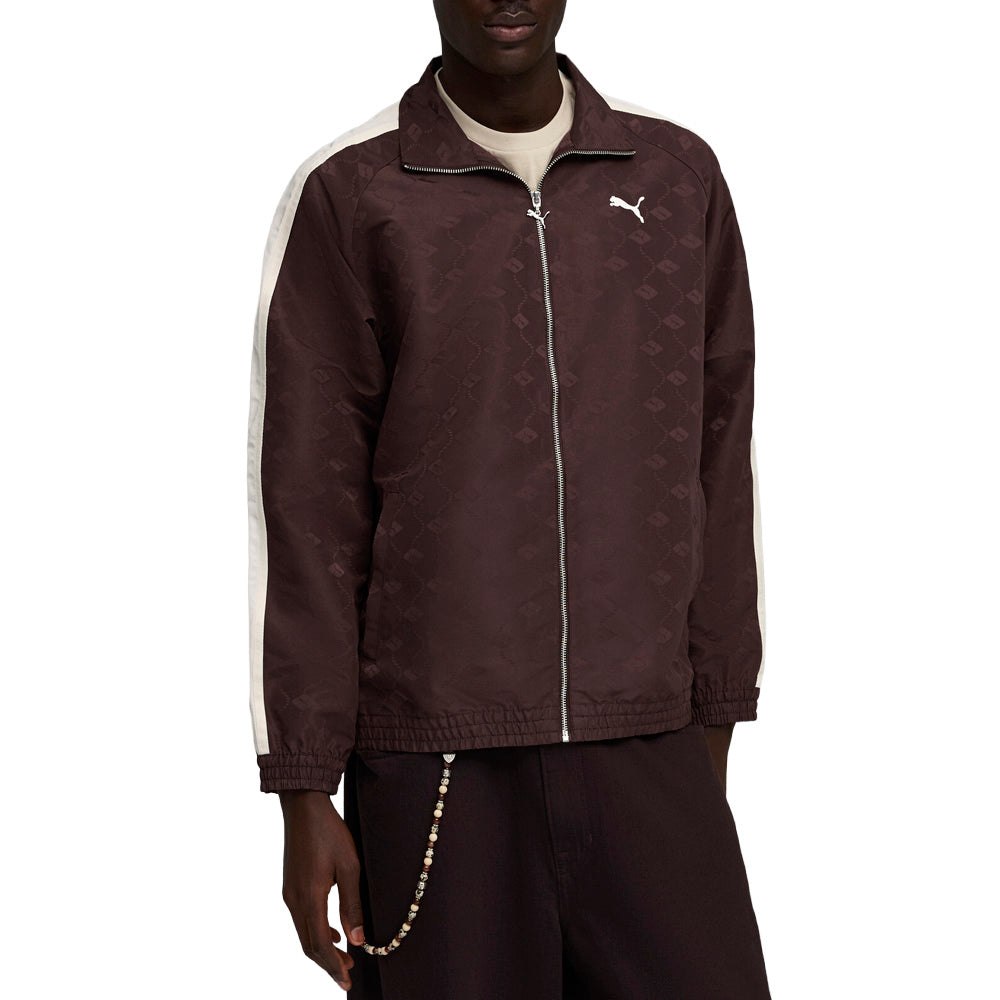 Shop Brown Mens T7 Jacquarded Woven Relaxed Full Zip Track Jacket Shop Brown Mens T7 Jacquarded Woven Relaxed Full Zip Track Jacket