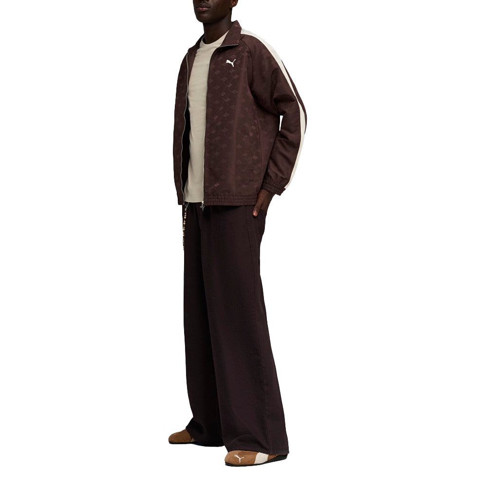 Shop Brown Mens T7 Jacquarded Woven Relaxed Full Zip Track Jacket