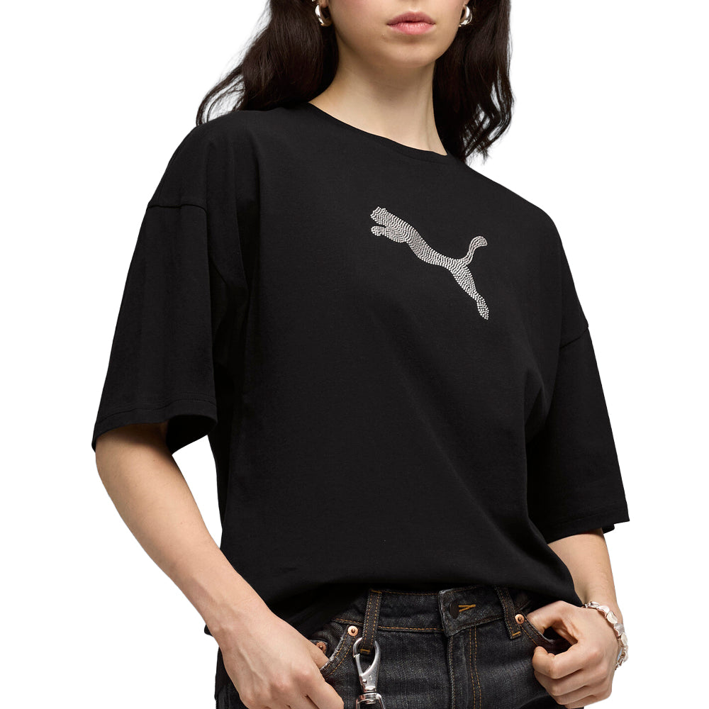 Shop Black Womens Essentials Graphics Leo Luxe Bedazzled Oversized