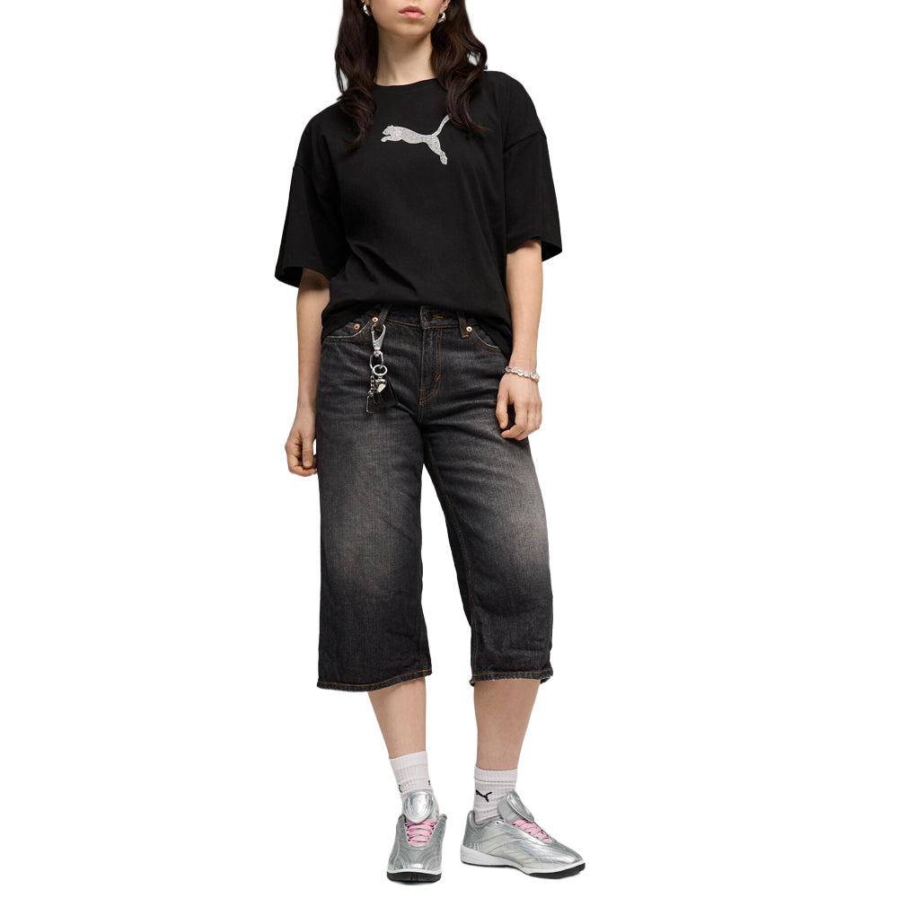 Shop Black Womens Essentials Graphics Leo Luxe Bedazzled Oversized