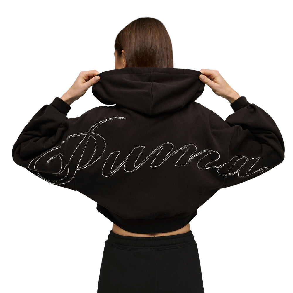 Shop Black Womens Essentials Graphic Bedazzled Full Zip Hoodie