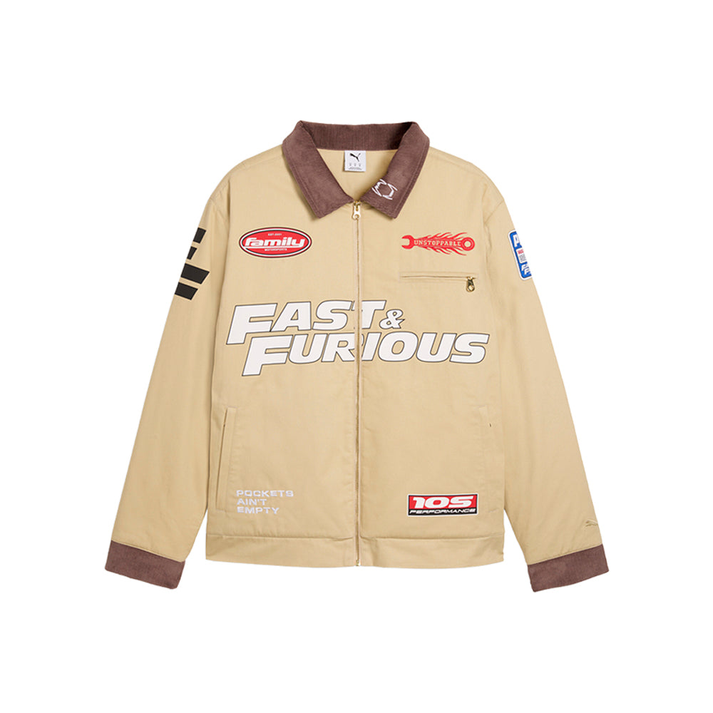 Shop Beige Mens PUMA X FAST AND FURIOUS Workwear Full Zip Jacket