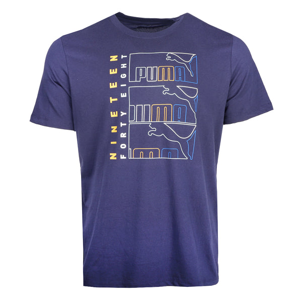 Shop Blue Mens Puma Triple Logo Graphic Crew Neck Short