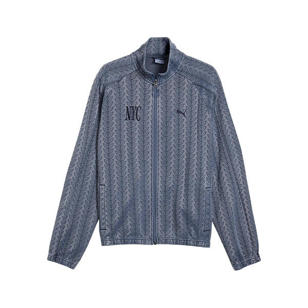 Shop Blue Mens NYC T7 Jacquard Relaxed Full Zip Track Jacket