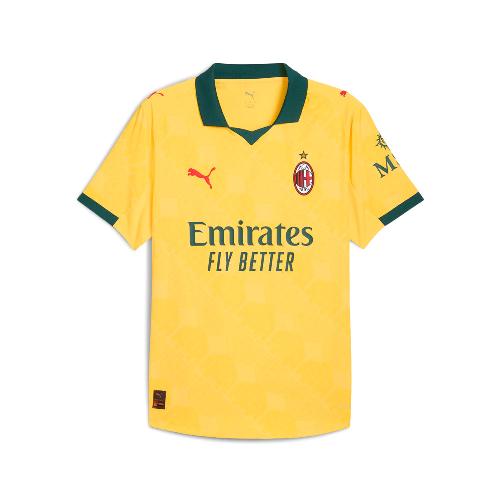 Shop Yellow Mens AC Milan Third Collared Short Sleeve Soccer