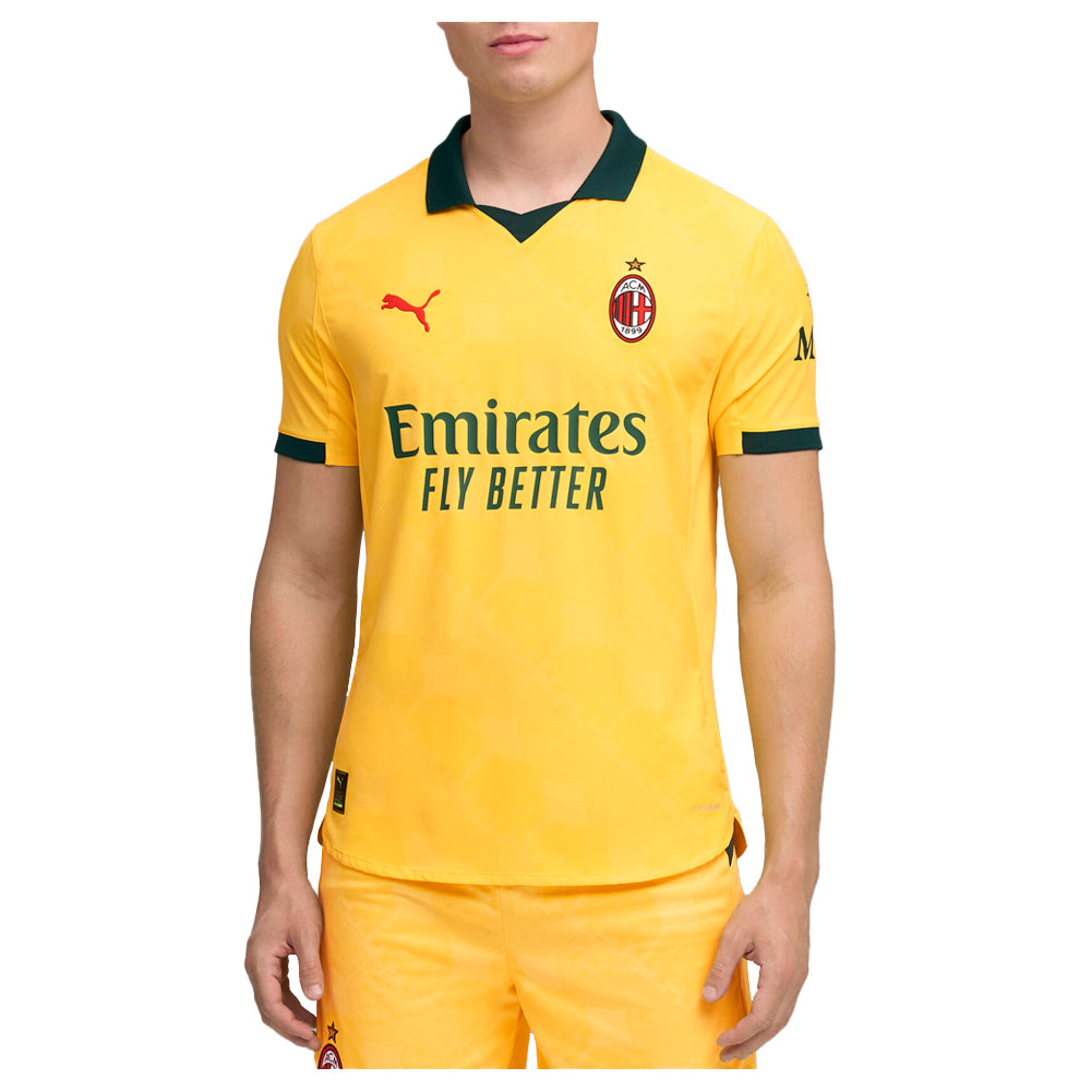 Shop Yellow Mens AC Milan Third Collared Short Sleeve Soccer