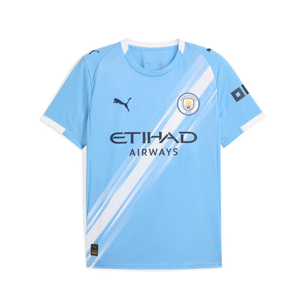 Shop Blue, White Mens Manchester City Crew Neck Short Sleeve Home