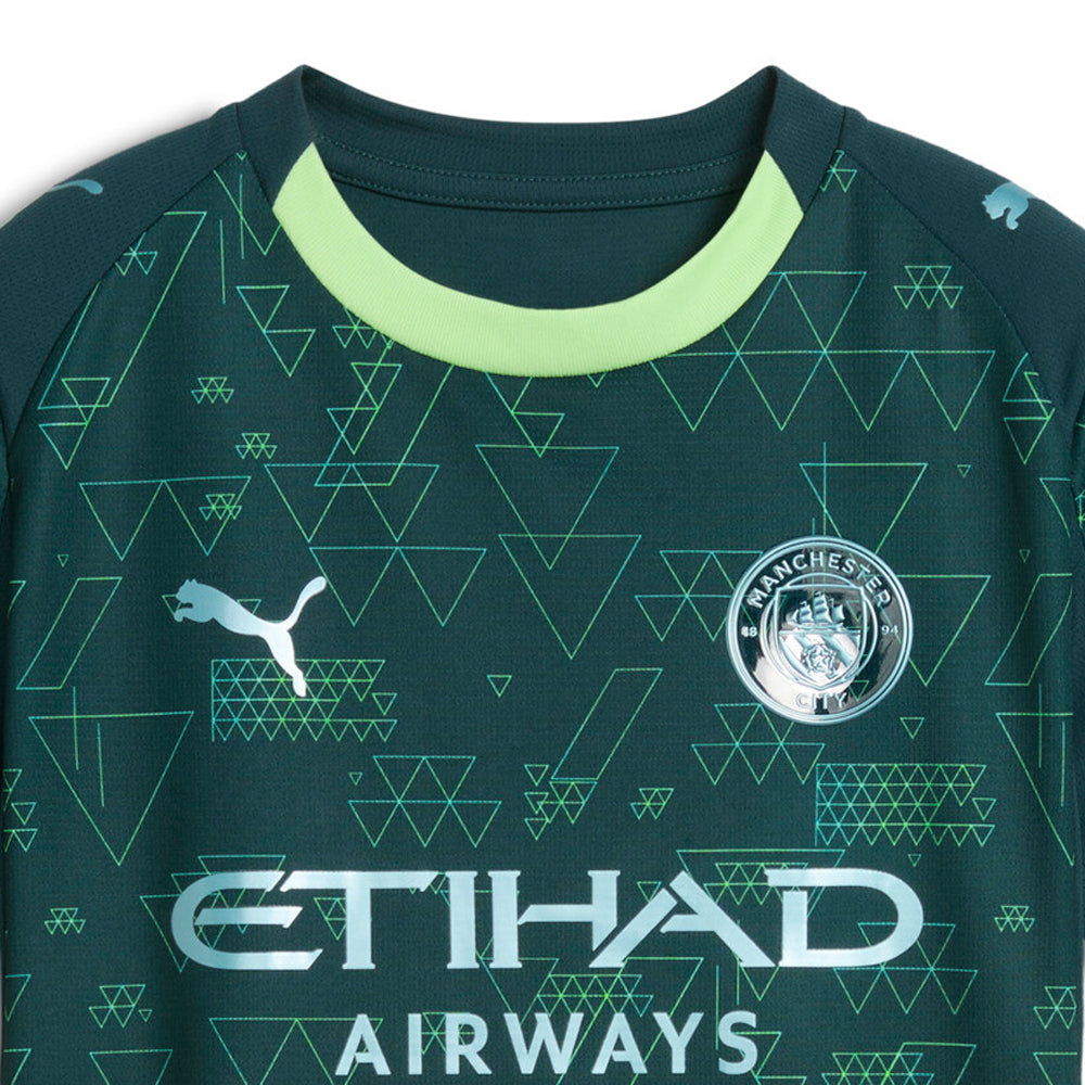 Shop Green Boys Manchester City 25/26 4th Crew Neck Short Sleeve