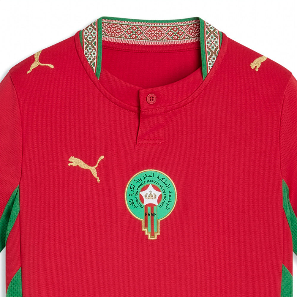 Shop Red Boys Morocco Home Henley Neck Short Sleeve Soccer Jersey