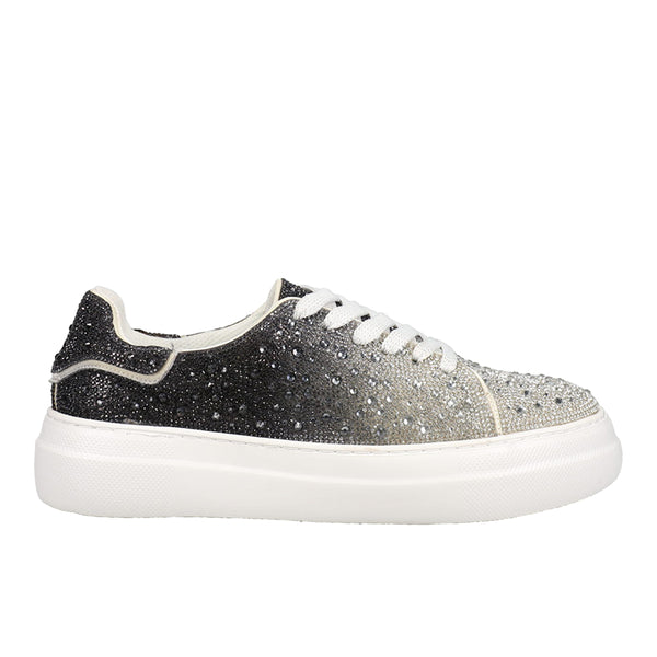 Corkys Womens Bedazzle Rhinestone Platform Lace Up Sneakers Black, Silver 7 Casual