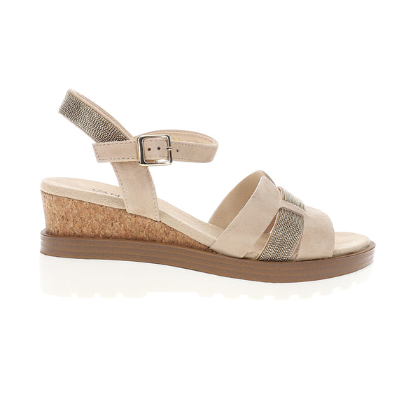 Shop Beige Womens Caitlin Ankle Strap Wedge Sandals – Shoebacca