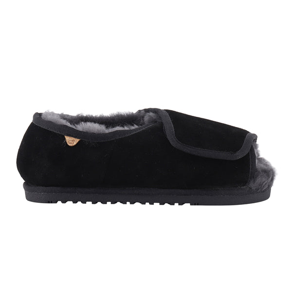 Shop Black Womens LAMO APMA Wide Open Toe Slip On Slippers โ Shoebacca