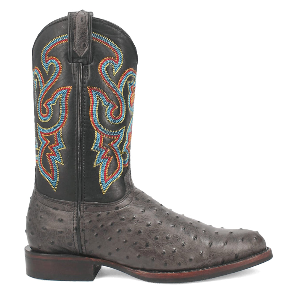 Dingo Brown Ostrich Print Snip Toe Leather Boots
