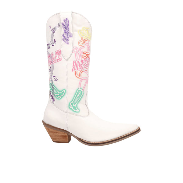 White boots 刺繍　カスタム swag Shop White Womens Nashville Nights Embroidered Graphic Snip Toe