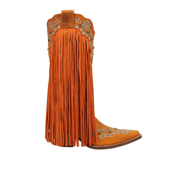 Shop Orange Womens Tequila Fringe Southwest Sunrise Snip Toe  display picture 2