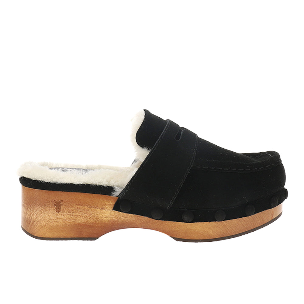 Shop Black Womens Melody Shearling Platform Clogs – Shoebacca display picture 1