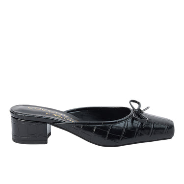 Shop Black Womens Geneva Croc Square Toe Block Heel Mule Pumps