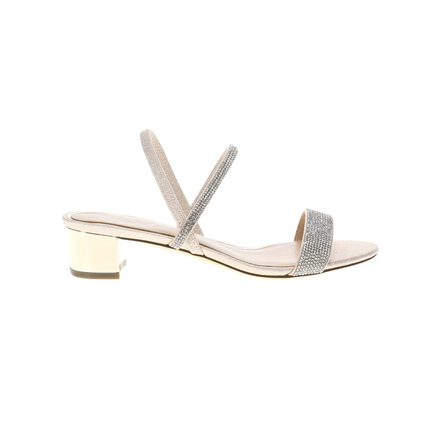 Shop Gold Womens Gwenda Rhinestone Metallic Block Heel Sandals