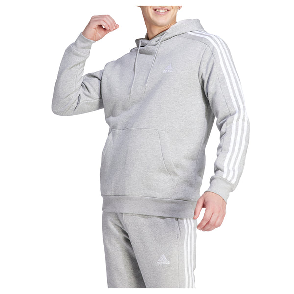 Shop Grey Mens Essentials Fleece 3-Stripes Pullover Hoodie – Shoebacca