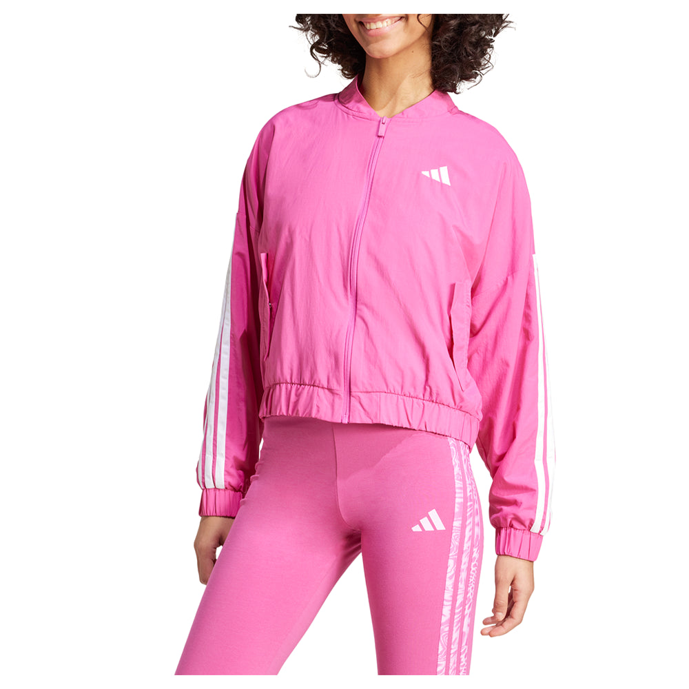 Shop Pink Womens Essentials 3-Stripes Lifestyle Woven Bomber Full