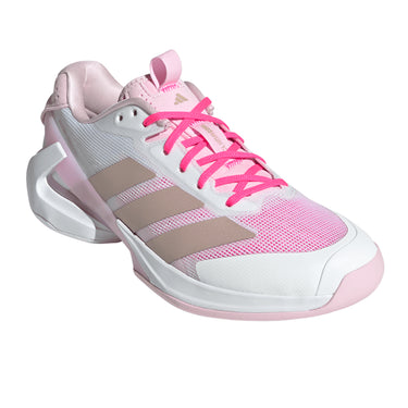 adidas Women's Adizero Ubersonic 5 Tennis Shoes, White/Ash Peacoat/Lucid Pink, Size 8.5