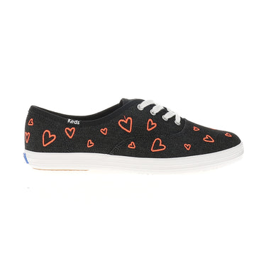Shop Black Womens Champion Denim Heart Embroidery Lace Up Sneakers