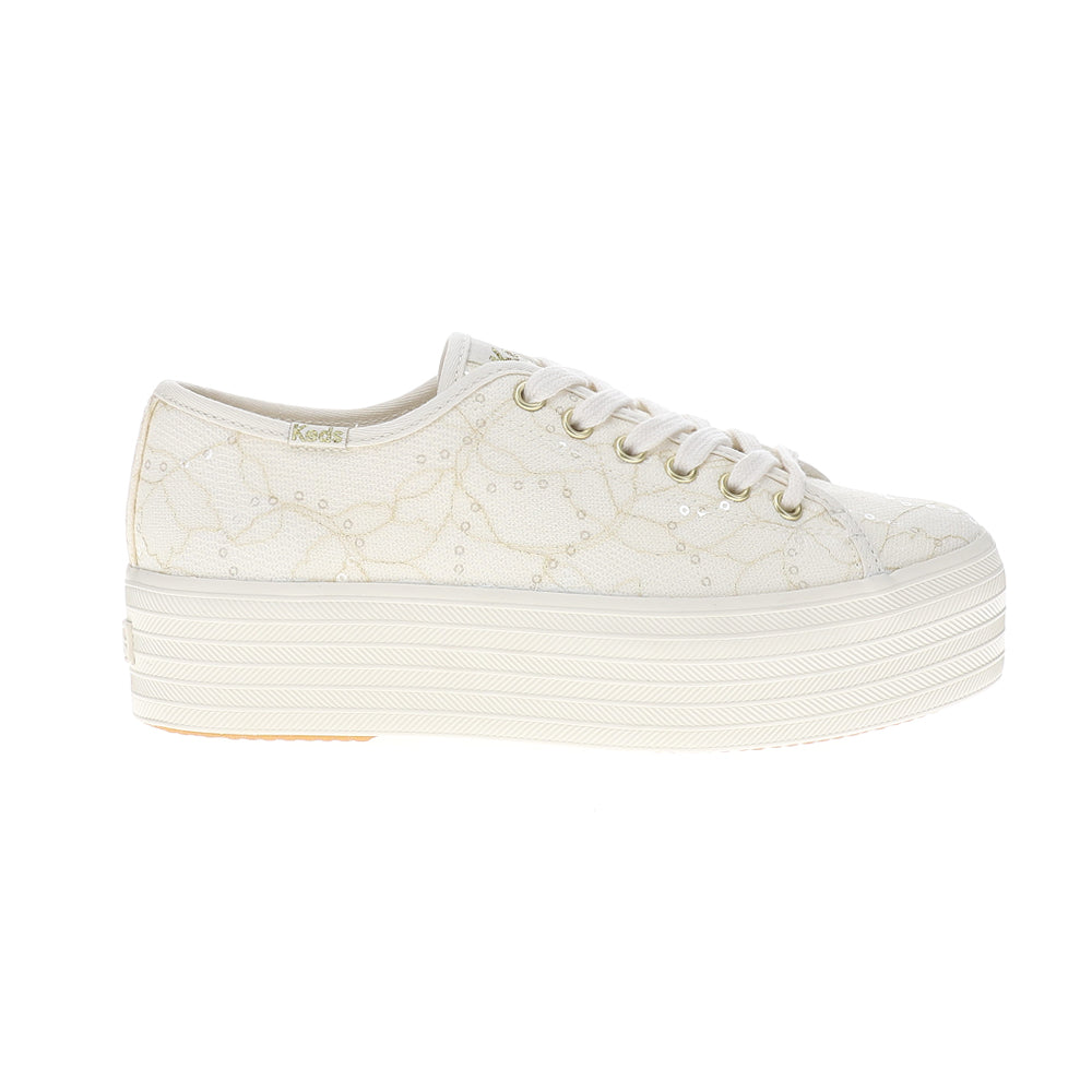Keds Triple Kick Plateau - Scarpe Donna Slip-on Con Fiocco, Tomaia In Cotone Gros Grain, Bianco, 37.5 EU