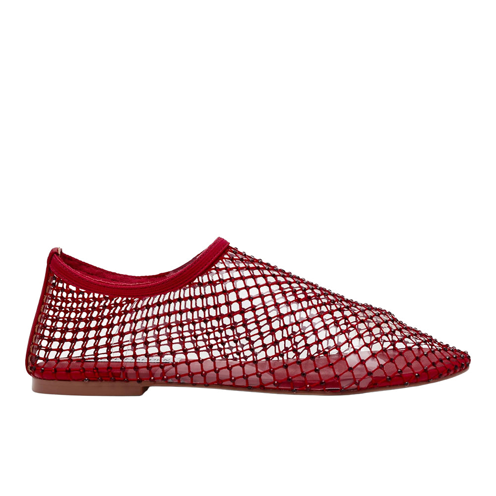 Shop Red Womens Mino Rhinestone Mesh Flats – Shoebacca